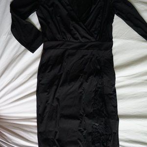 Formal | Midi | Black Dress | Lace Detail | V-Neck